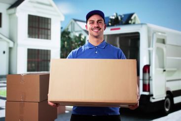 Truck Mover Unloading Van Carrying Boxes