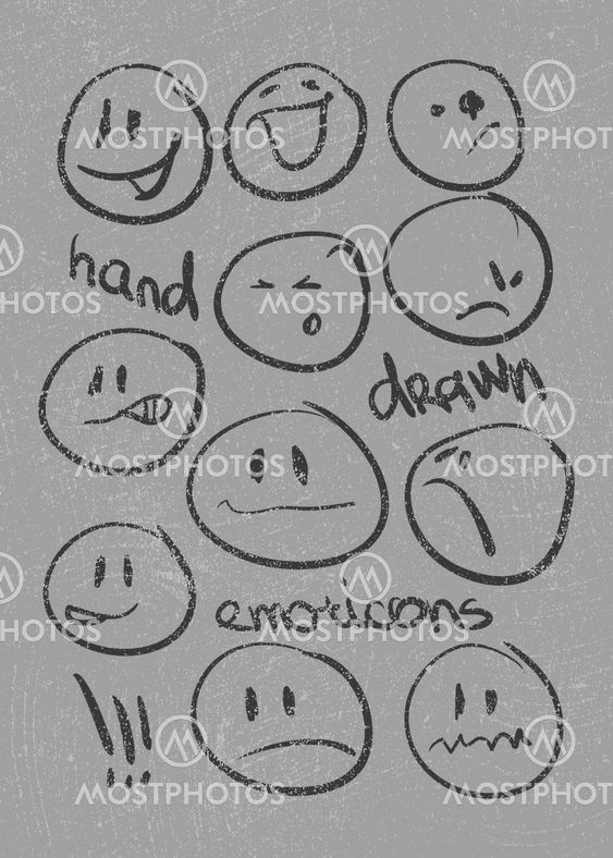Set of hand drawn emoticons . Vector eps8