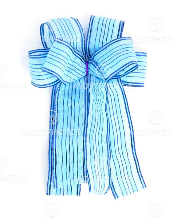 Blue Satin gift bow. ribbon isolated on white
