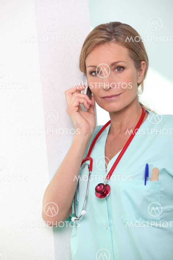 nurse talking on her cell