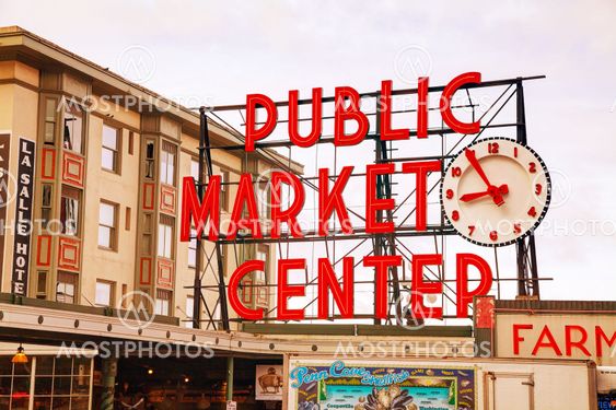 Famous Pike Place market sign in Seattle