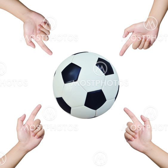 Fingers point ball on white background