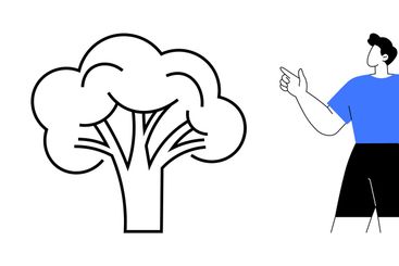 Male Figure Gesturing Near Tree and Credit Card with...