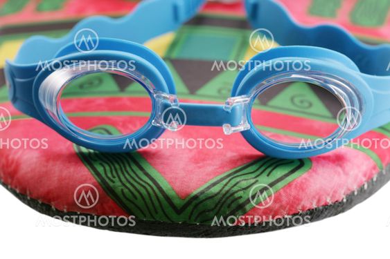 Swim googles and board isolated