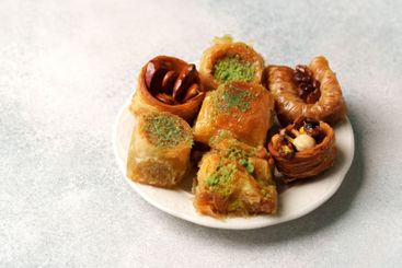 Delicious assortment of traditional pastries served on a...