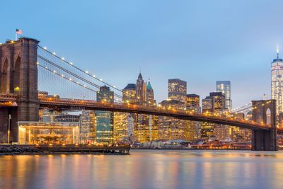 Brooklyn bridge at dusk, New York City.