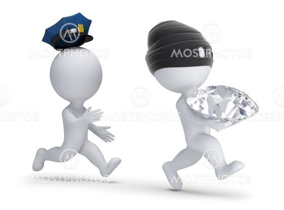 3d small people - thief stole the diamond