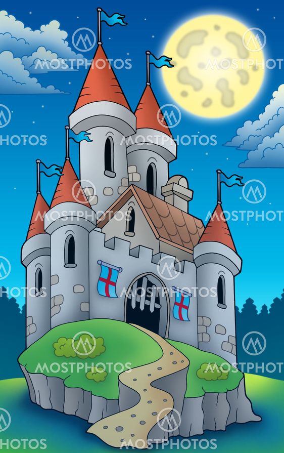 Night view on big castle on hill