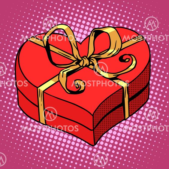 Red gift box in heart shape. Love Valentines day and...