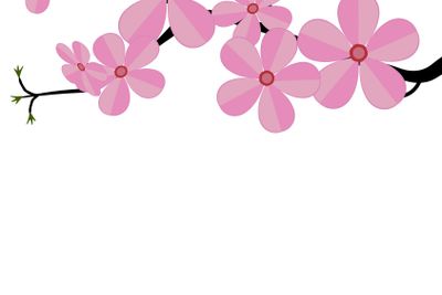 Stylized cherry Japan cherry branch with blooming flowers...