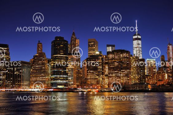 New York City Manhattan downtown skyline at night