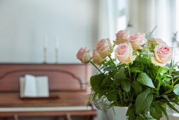 Bouquet, roses and flowers for decoration at house as...