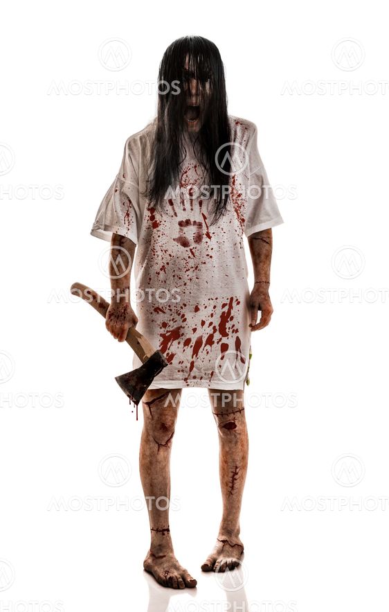 Crazy woman with an ax in his hands