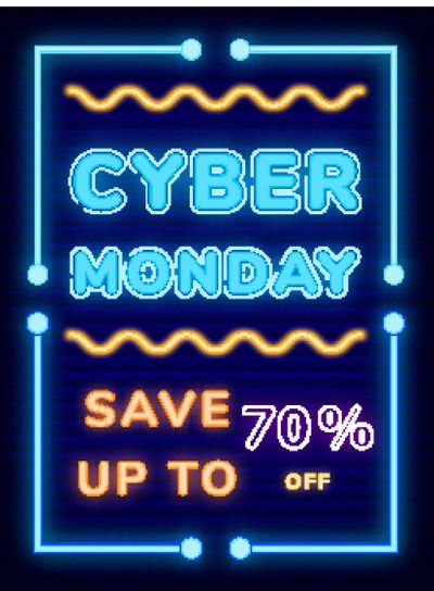 Cyber Monday Neon Poster, Discount Promo Vector