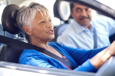 Driving, road trip and senior couple with retirement,...