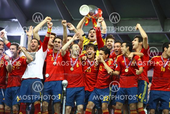 Spain national football team celebrates their winning of...