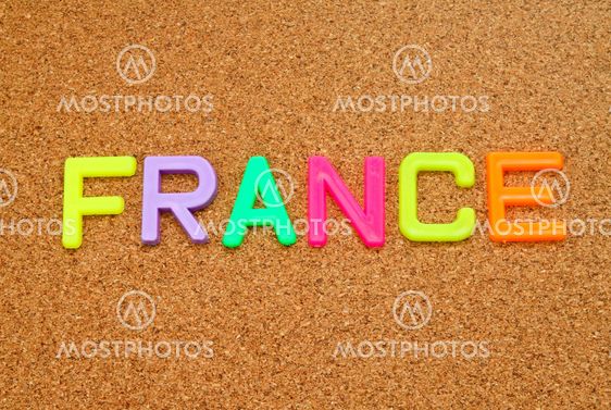 France in colorful toy letters on cork background