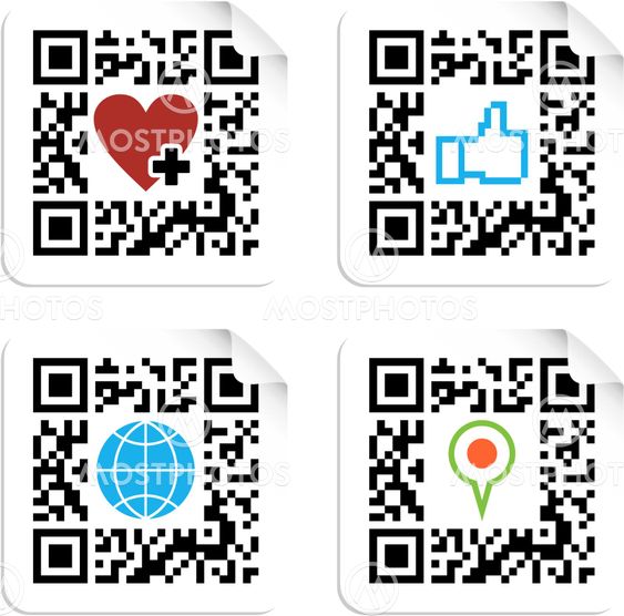 Set of QR codes with social media icons