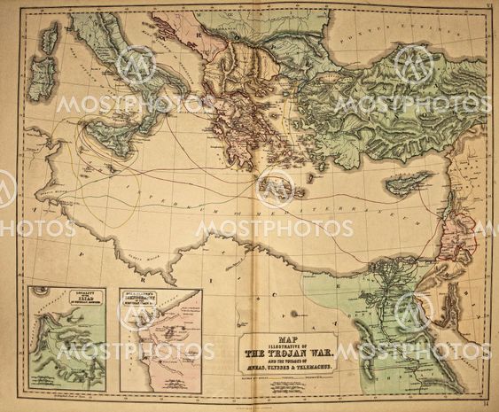 Trojan War. Ancient map of the world . Published by George Philip and son at London 1857 and are not subject to copyright.