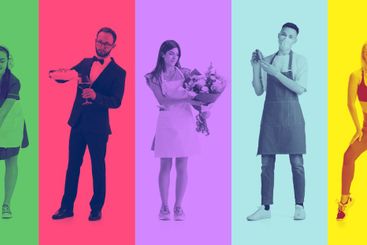 Collage of men and women with different occupation on...