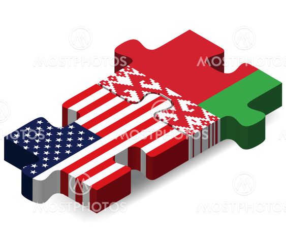USA and Belarus Flags in puzzle
