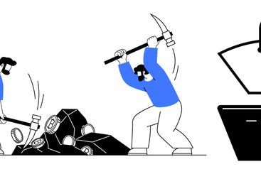 Manual Laborers Breaking Rocks with Tools Next to a...