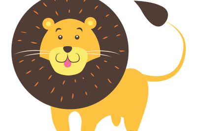 Cute Lion Cartoon Flat Vector Sticker or Icon