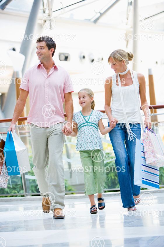 Family shopping in mall