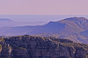 Mountain, hills and banner with natural view, rocks or...