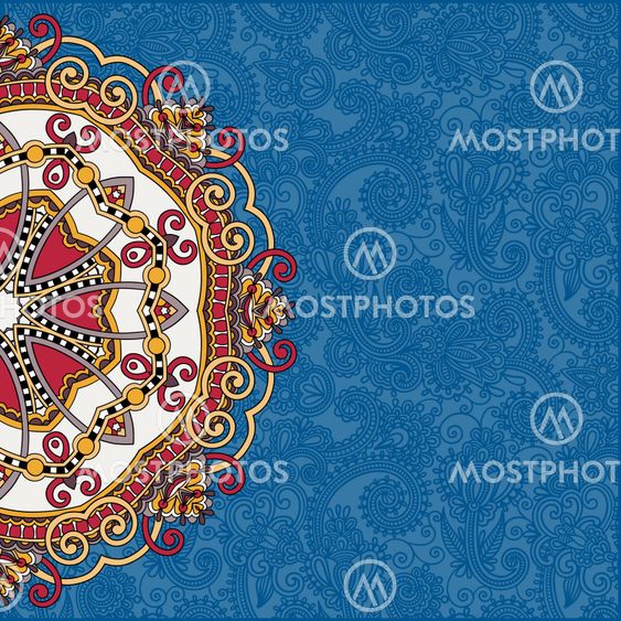 floral round pattern in ukrainian oriental ethnic style for your greeting card or invitation, template frame design for card, vintage lace doily