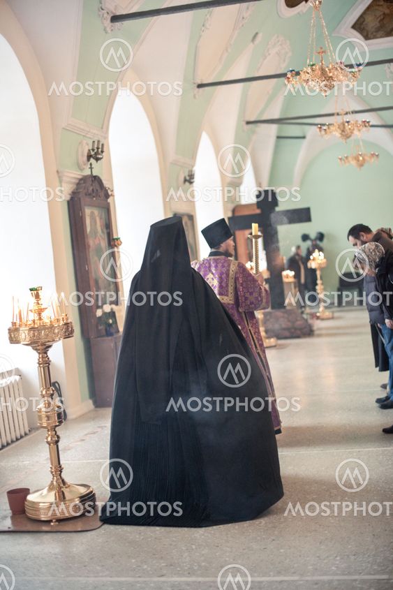 MOSCOW - MARCH 13: Orthodox liturgy with bishop Mercury in High Monastery of St Peter in Moscow on March 13, 2010 in Moscow