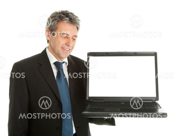 Business man presenting laptopn