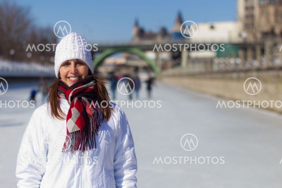 Attractive woman on the Ottawa Rideau Canal Skateway...
