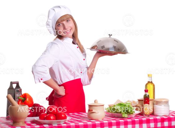 Attractive cook woman a over white background