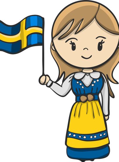 Cartoon girl in Swedish costume