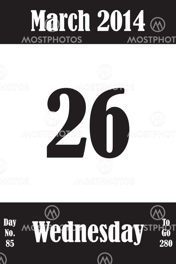 26 March 2014 Calendar Page with number of the day and...