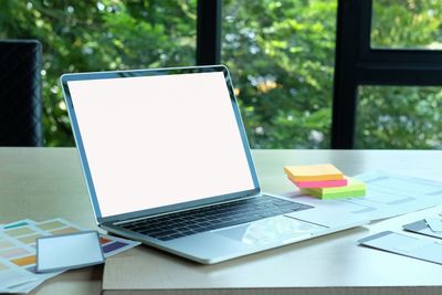 Software develop workspace empty screen laptop computer...