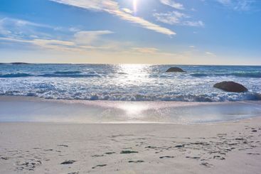 Outdoor, sand and beach coast for freedom, holiday trip...