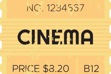 Yellow, vintage cinema ticket displaying price, number,...