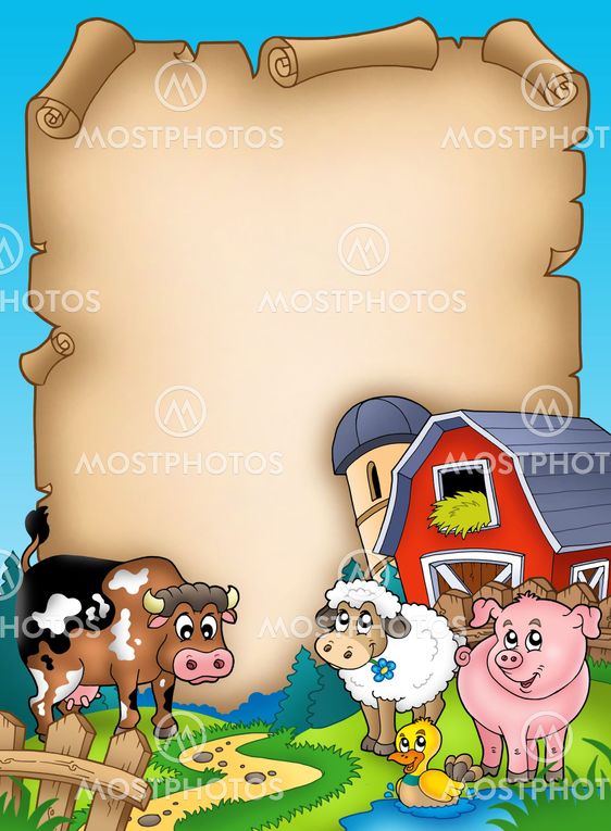 Parchment with barn and animals