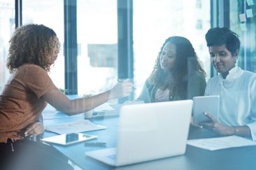 Creative, business women and group planning, event...