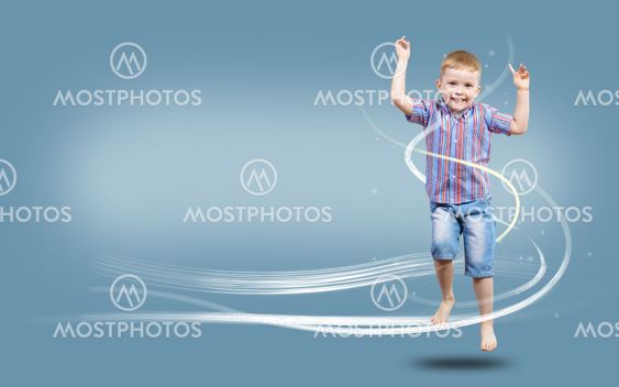 boy jumping hands up