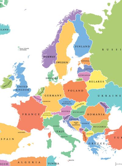 Europe single states political map