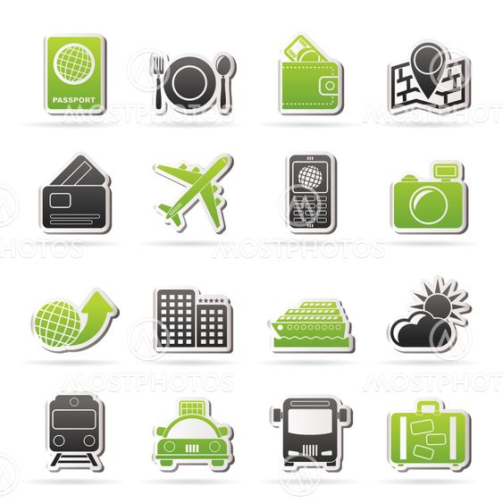 travel, transportation and vacation icons