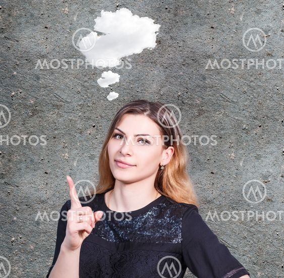 Young woman with idea cloud
