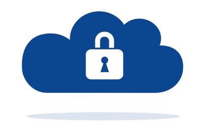 blue cloud computer storage with lock safety concept symbol