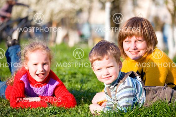 Family in spring park