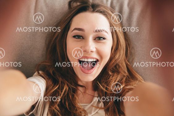 Picture Amazing happy emotional pretty lady make selfie.