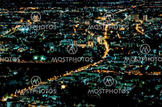 Lights in city night time scene in thailand