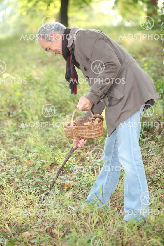 Man looking for mushrooms